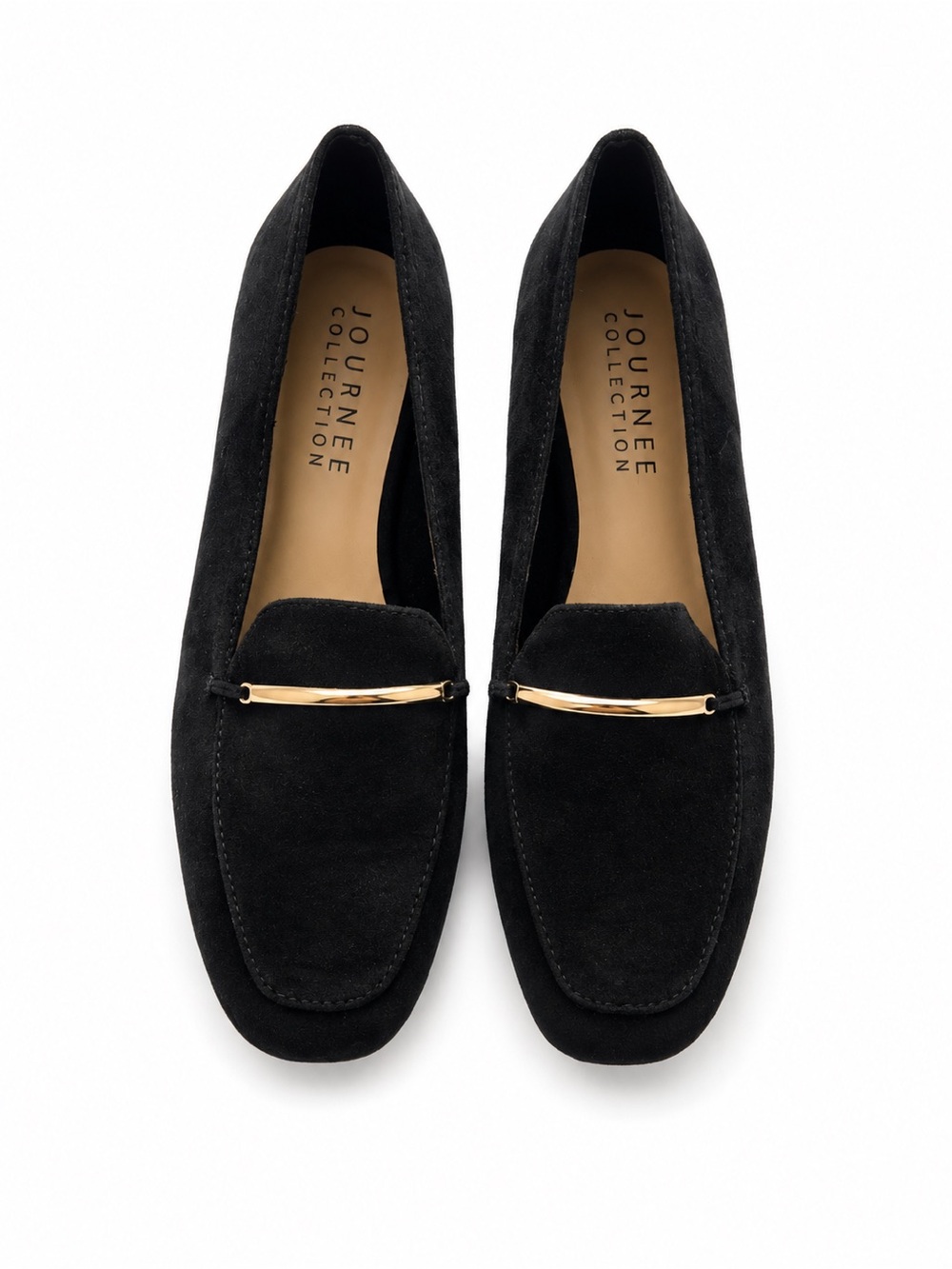 Journee Collection Women’s Black Faux Suede Loafers Size 9 Gold Bit Slip-On Flat